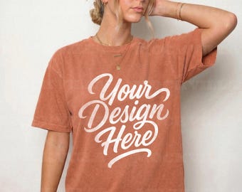 Terracotta Comfort Colors 1717 Mockup, CC1717 Tshirt Mockup, Female Model Mockup, Oversized Women Tee, Streetwear Shirt Mockup