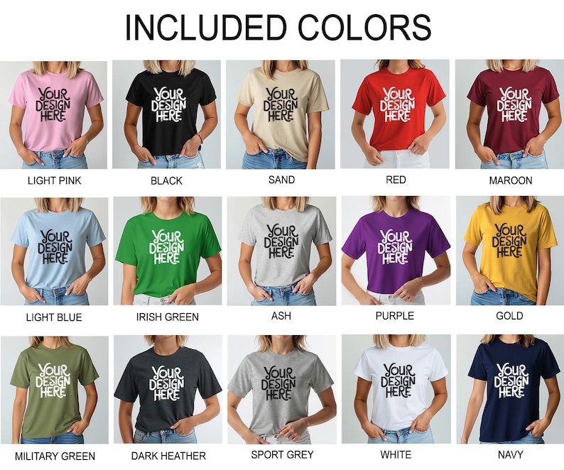 Gildan 5000 T-shirt Mockup Bundle, G500 T-Shirt Mockup Bundle, Model Mock, Neutral Simple Tee Shirt Mocks, Female Model Mockup Bundle