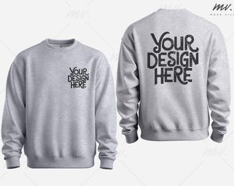 Sport Grey Sweatshirt Mockup, Front And Back Gildan 18000 Crewneck Sweatshirt Mockup, G180 Sport Grey Sweater Mockup, Minimal 3D Mockup