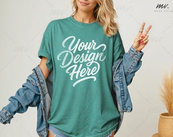 Mockup de camiseta grande verde claro Comfort Colors 1717, Mockup de camiseta verde claro C1717, Mockup de camisa feminina Comfort Colors 1717