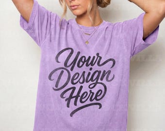 Orchid Comfort Colors 1717 Mockup, CC1717 Tshirt Mockup, Female Model Mockup, Oversized Women Tee, Streetwear Shirt Mockup