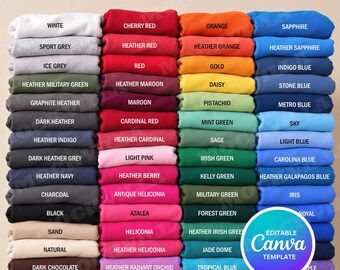 Gildan 64000 Color Chart, 60X Editable G64000 T-Shirt Color Chart Mockup, T-Shirt Color Guide, Digital Download