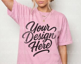 Blossom Comfort Colors 1717 Mockup, CC1717 Tshirt Mockup, Female Model Mockup, Oversized Women Tee, Streetwear Shirt Mockup