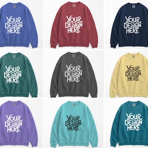 20X Comfort Farben 1566 Sweatshirt Mockup Bundle Gefaltet Flat Lay Mock Up Einfaches Flatlay Rundhalsausschnitt Mock-Up Weißer Hintergrund Pullover POD Mockup