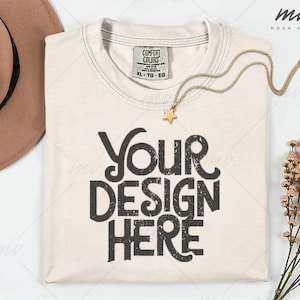 Comfort Colors 1717 Ivory Flatlay T-shirt Mockup, C1717 Ivory Tee Mockup, Folded Comfort Colors 1717 Shirt Mockup, real product