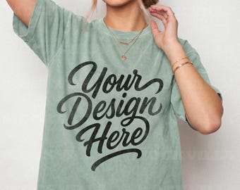 Bay Comfort Colors 1717 Mockup, CC1717 Tshirt Mockup, Female Model Mockup, Oversized Women Tee, Streetwear Shirt Mockup