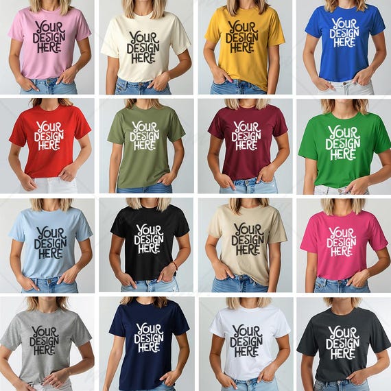 Gildan 5000 T-shirt Mockup Bundle, G500 T-Shirt Mockup Bundle, Model Mock, Neutral Simple Tee Shirt Mocks, Female Model Mockup Bundle