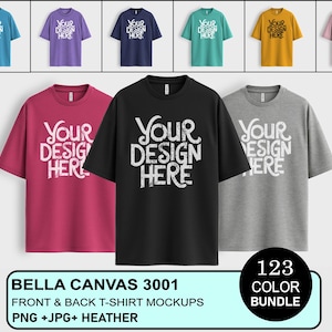 Bella Canvas 3001 Tshirt Mockup Bundle, BC 3001 Shirt Mock-up Bundle,  Aesthetic Mockup, 3D Unisex Bella Canvas T-Shirt Mockup Template, CVC