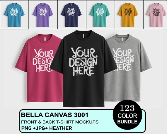 Bella Canvas 3001 Tshirt Mockup Bundle, BC 3001 Shirt Mock-up Bundle,  Aesthetic Mockup, 3D Unisex Bella Canvas T-Shirt Mockup Template, CVC