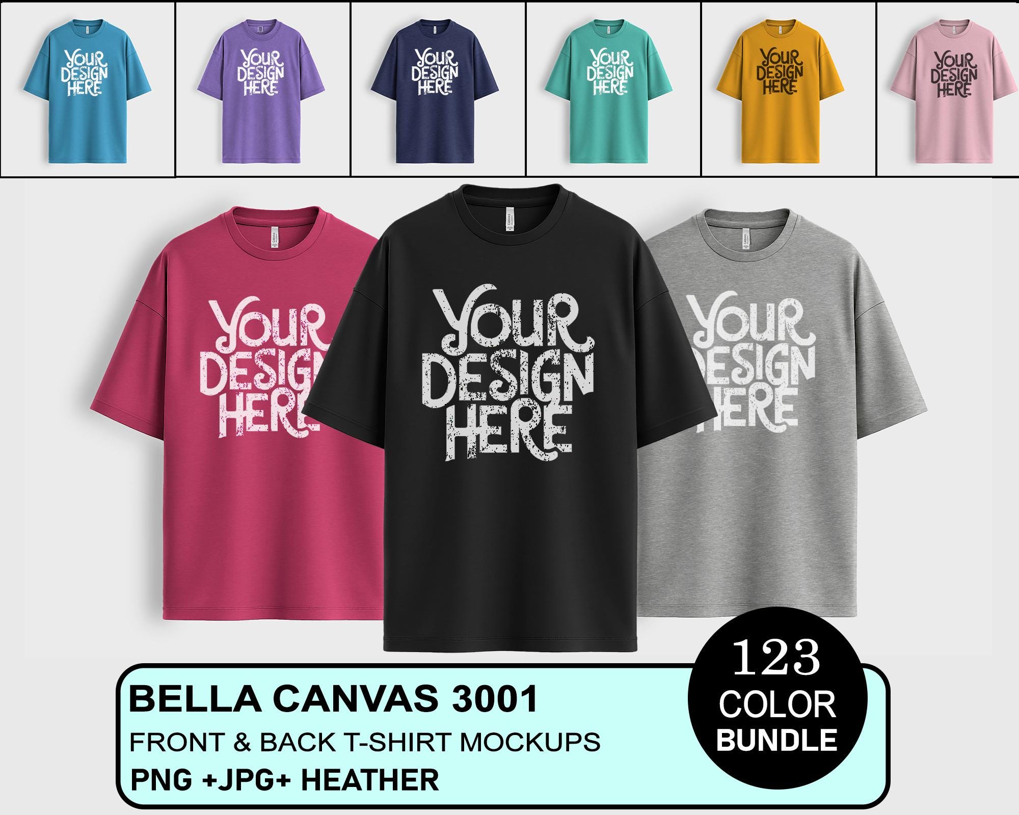 Bella Canvas 3001 Tshirt Mockup Bundle, BC 3001 Shirt Mock-up Bundle,  Aesthetic Mockup, 3D Unisex Bella Canvas T-Shirt Mockup Template, CVC