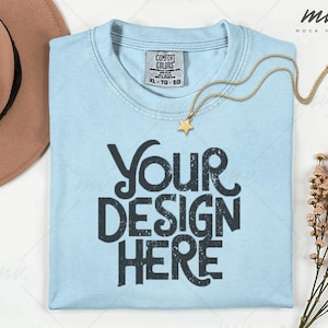 Chambray Comfort Colors 1717 Flatlay T-shirt Mockup, C1717 Chambray Tee Mockup, Folded Comfort Colors 1717 Shirt Mockup, real product