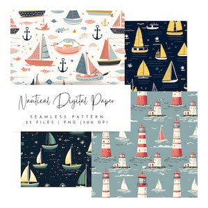 PNG per barche e clipart per navi - 25 modelli nautici senza soluzione di continuità, carta digitale oceanica ad alta risoluzione per scrapbooking e progetti fai da te, download istantaneo