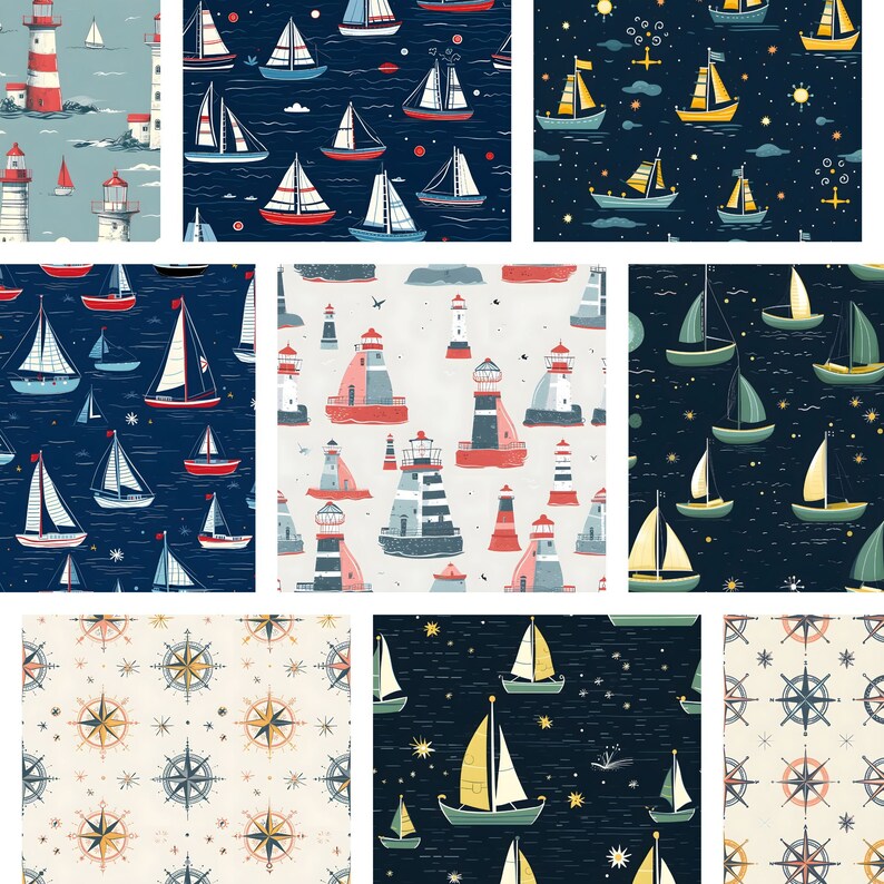 Boat PNG & Ship Clipart - 25 Seamless Nautical Patterns, High-res Ocean ...