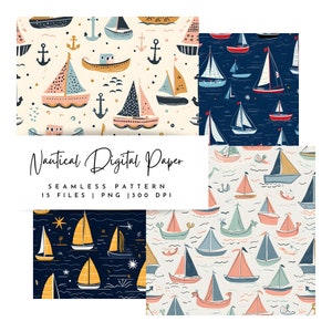 Maritime Muster Digitales Papier Pack, Set von 15 Hochwertigen Maritimen Mustern, Ideal für DIY Einladungen & Dekor, Sailor's Delight Geschenk