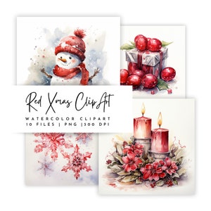 10 aquarel kerst clipart, hoogwaardige png, digitale downloads voor kaarten maken, mixed media en digitale papierkunst