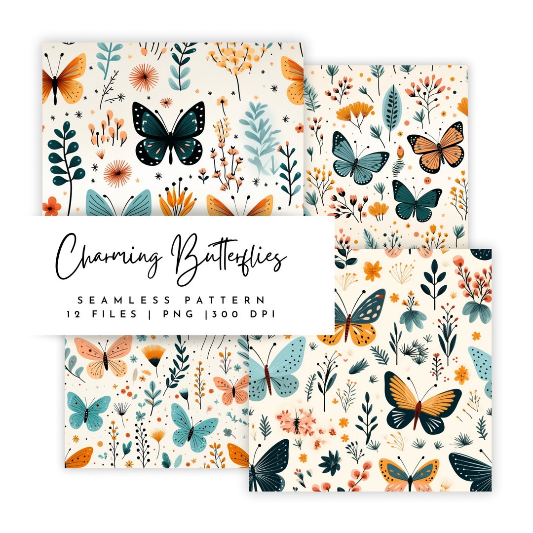 Charming Butterflies: Digital Paper, 12 Seamless Patterns for Instant ...