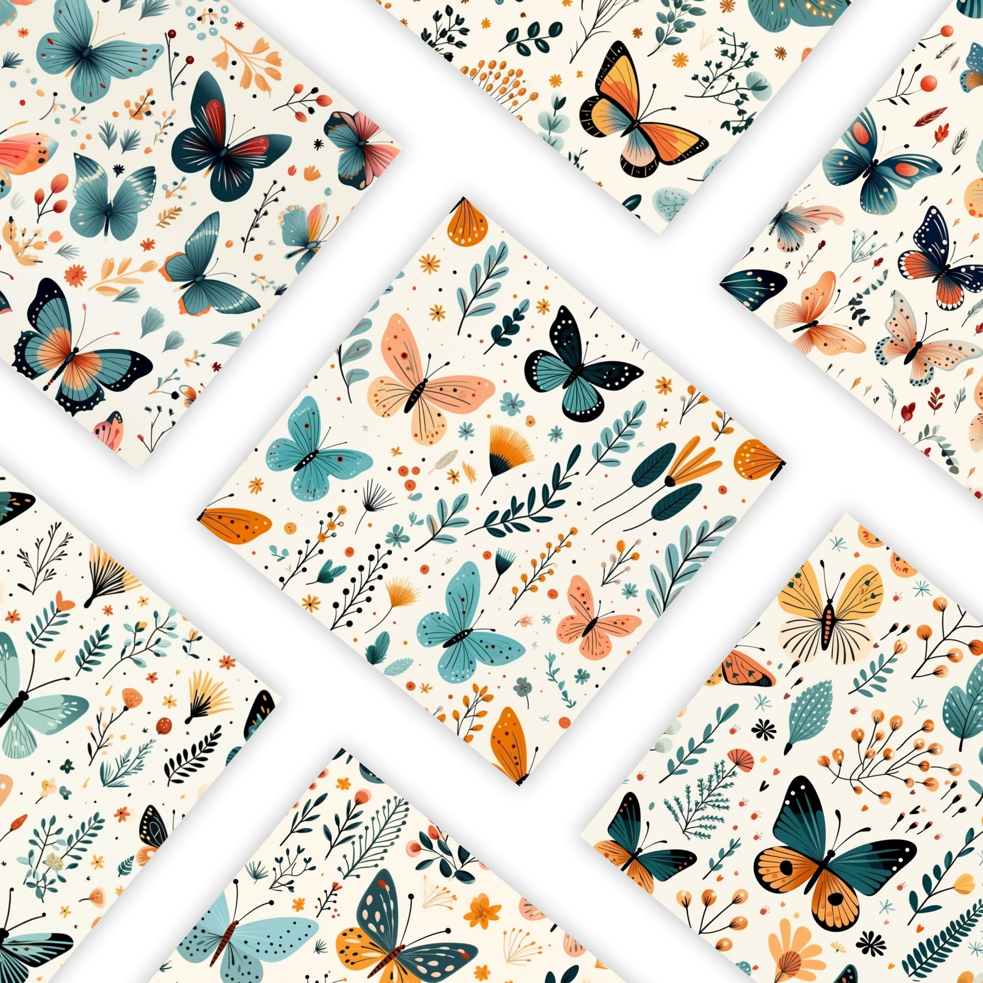 Charming Butterflies: Digital Paper, 12 Seamless Patterns for Instant ...