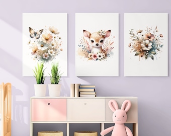 Deer Wildflower Wall Art Print Nursery, Floral Deer Nursery Decor, Deer Baby Nursery Room, Woodland Nursery Decor, Deer Nursery Decor, Decor