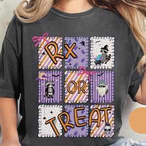 Funny Rx or Treat Halloween Shirt for Pharmacist, Pharmacy Techs Gift Raccoon Lovers, Cute Spooky Fall Tee for Healthcare Workers Nurse Gift