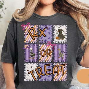 Funny Rx or Treat Comfort Colors Shirt, Cute Spooky Fall Pharmacist Shirt, Pharmacy Tech Gift, Halloween Silly Goose for Healthcare Workers