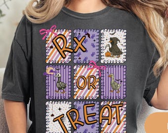 Funny Rx or Treat Comfort Colors Shirt, Cute Spooky Fall Pharmacist Shirt, Pharmacy Tech Gift, Halloween Silly Goose for Healthcare Workers