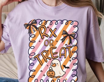 Cute Pharmacist Halloween Comfort Colors Shirt, Rx or Treat Pharmacy Shirt, Fall Pharmacist Shirt, Humor Healthcare Workers Shirt Nurse Gift
