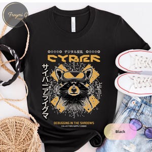 Cyber Raccoon Debugging in the Shadows T-Shirt | Techwear Programmer Shirt | Gift for Coders, Developers & Computer Science Students