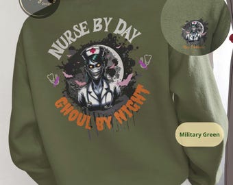 Personalized Creepy Nurse by Day Ghoul by Night Sweatshirt Custom Halloween Nurse Sweatshirt Spooky Shirt Halloween Nurse Shirt Halloween