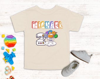 Custom Space Birthday Toddler Tee, Personalized Kids Astronaut Shirt with Name and Age, 2nd Birthday Tee Birthday Outfit, Rocket Ship Gift