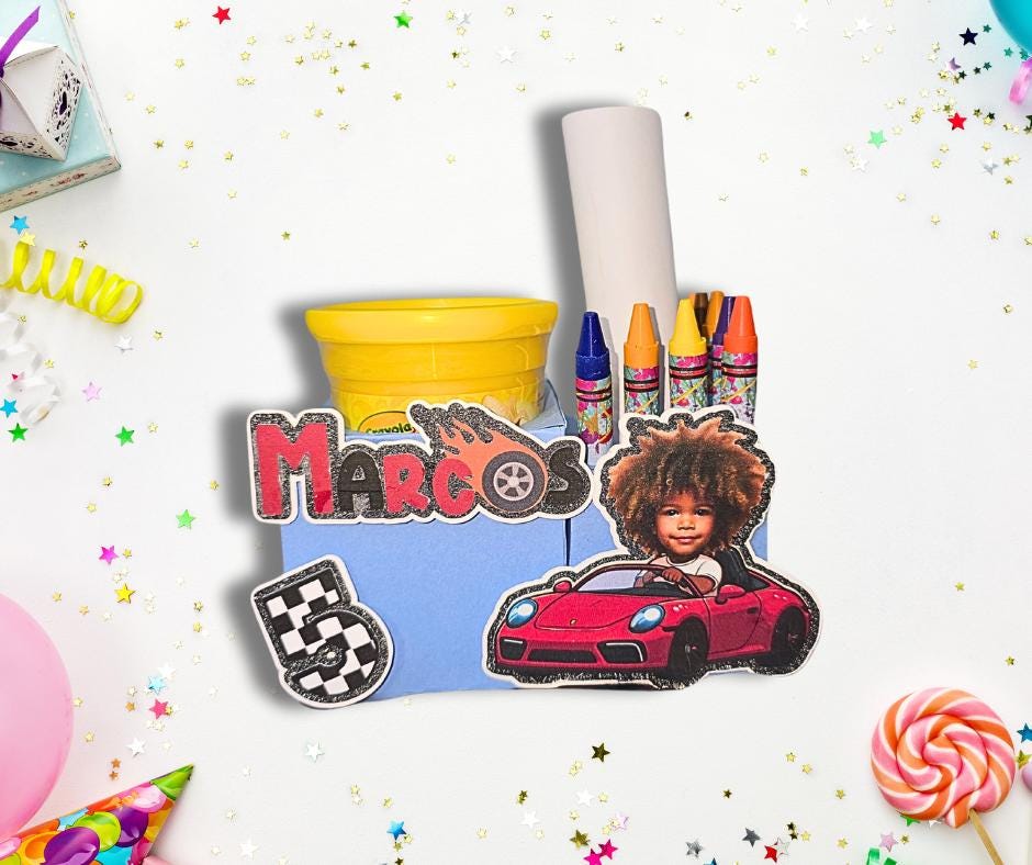 Personalized Race Car-Themed Birthday Activity Box with Name and Age – Custom Party Favor Gift, Boy Birthday Favor, Construction Party Favor