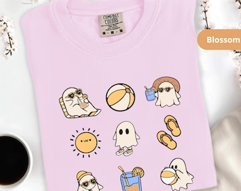 Camisa de verano con fantasmas, colores cómodos, camisa de Halloween, camisa de verano espeluznante, camisa de verano fantasma, camisa de playa espeluznante