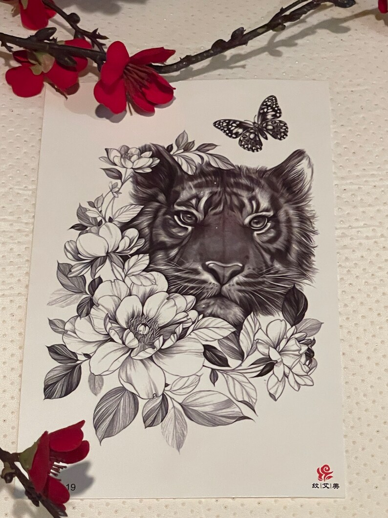 Tiger, Resin Tattoo, Floral Tiger, Resin Temporary Tattoos, Resin Tattoos, Boho Tattoos, Tumbler