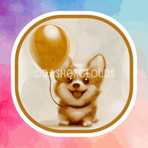 Corgi with Balloon Vinyl Decal Sticker - Cute, High Quality, Water/UV Resistant, Perfect for Laptops, Water Bottles, Notebooks