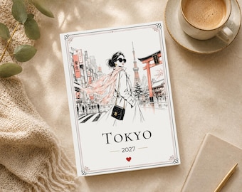 Tokyo Travel Journal Personalised, Japan Trip Diary for Her, A5 Hardcover Vacation Notebook, Tokyo 2027 Travel Gift