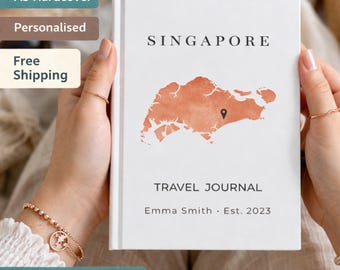 Singapore Travel Journal, Personalised Singapore Notebook, Custom Vacation Journal, Singapore Travel Gift, Watercolour Map Journal