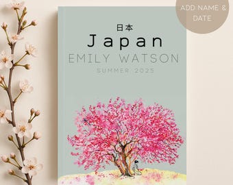 Japan Travel Journal – Personalized Sakura Cherry Blossom Diary, Custom Hardcover Vacation Notebook & Memory Book