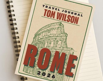 Carnet de voyage Rome 2026 | Carnet de notes personnalisé voyage en Italie | Carnet de voyage A5 à couverture rigide | Carnet de design Colisée pour homme et femme