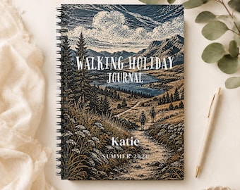 Personalised Hiking Journal Walking Holiday Journal Custom Adventure Notebook A5 Travel Diary Mountain Trail Log Book Gift for Outdoor Lover
