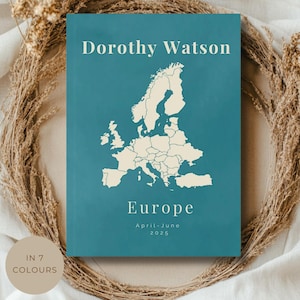 Carnet de voyage personnalisé en Europe 2025, couverture de fond aquarelle Carnet de voyage personnalisé, livre de souvenirs de vacances, cadeau pour voyageurs, ami étudiant
