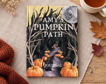 Personalised Pumpkin Path Journal, Custom Name Black Cat Hardcover Notebook, Spooky Travel Diary, Gothic Gift
