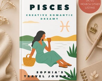 Pisces Travel Journal Personalized, Zodiac Notebook Gift for Women, Astrology Birthday Gift, Creative Dreamer Journal USA  for Friend Girl