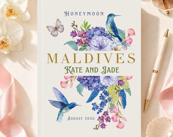 Personalized Honeymoon Travel Journal, Custom Destination Notebook, Custom Couple Names and Date, Romantic Gift for Newlyweds