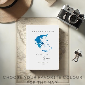 Personalisierte Zeitschrift Griechenland Reise Aquarell Blaue Karte, Perfekte griechische Urlaub Urlaub Studenten Geburtstag Weihnachten CustomGift, Reisekarte