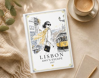 Personalised Lisbon Travel Journal, Portugal Trip Diary, Custom Name & Date Hardback Notebook, Holiday Keepsake Gift for Her Girl Friend