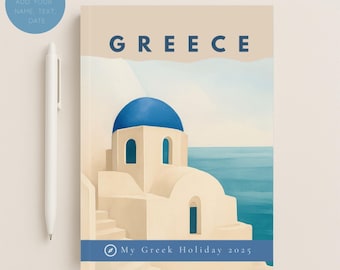 Diario de viaje a Grecia, cuaderno inspirado en Santorini, diario de viaje a las islas griegas, planificador de vacaciones de verano, regalo para viajeros, vacaciones que exploran Europa
