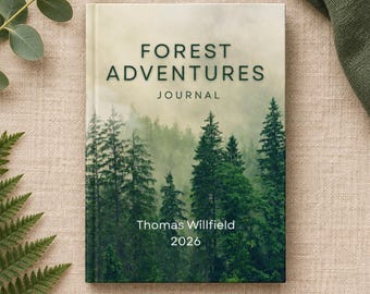 Personalised Forest Adventure Journal – A5 Hardcover Travel Notebook with Custom Name and Date, Forest Adventures, Nature Hiking Notebook