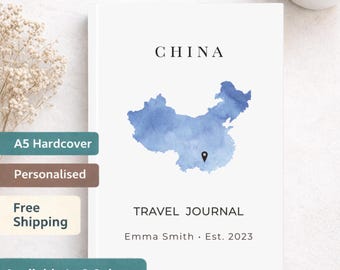 China Travel Journal Personalized Gift, Custom China Journal, China Map Notebook, Adventure Book, Travel Diary, Vacation Memory Book
