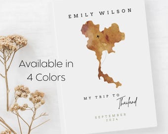 Personalised Thailand Travel Journal Notebook, Watercolour Illustration, Travel Diary Planner, Travel Gift, Bucket List, Student Friend Gift