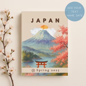 Personalized Japan Travel Journal Mount Fuji Cherry Blossom Notebook Custom Trip Diary Japanese Vacation Keepsake Gift for Her Notebook