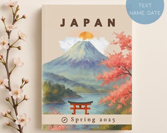 Personalized Japan Travel Journal Mount Fuji Cherry Blossom Notebook Custom Trip Diary Japanese Vacation Keepsake Gift for Her Notebook